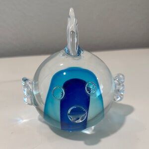 Glass Fish Figurine/ paperweight with Blue Accents